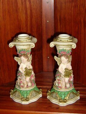 Vintage Pair of Resin Angel Candle Holders, EUC